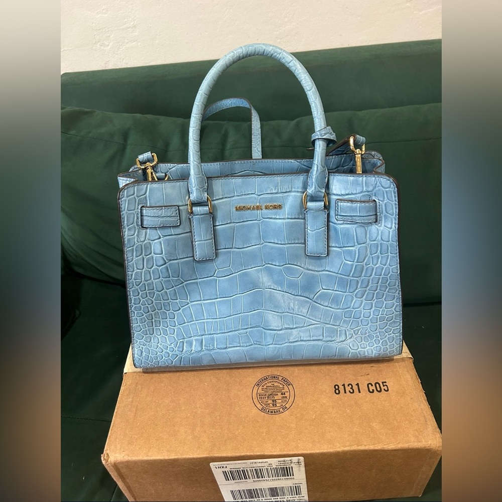 Michael Kors Light Blue Crocodile Embossed Satchel